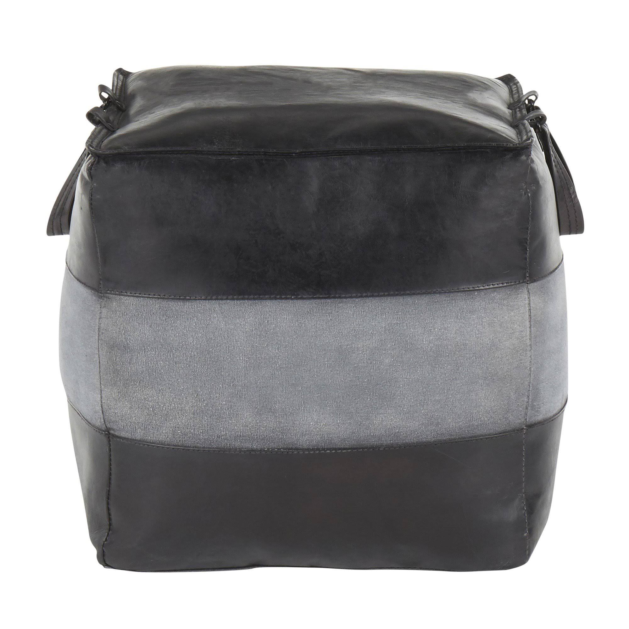 Espresso Leather Tan Canvas Pouf C56266