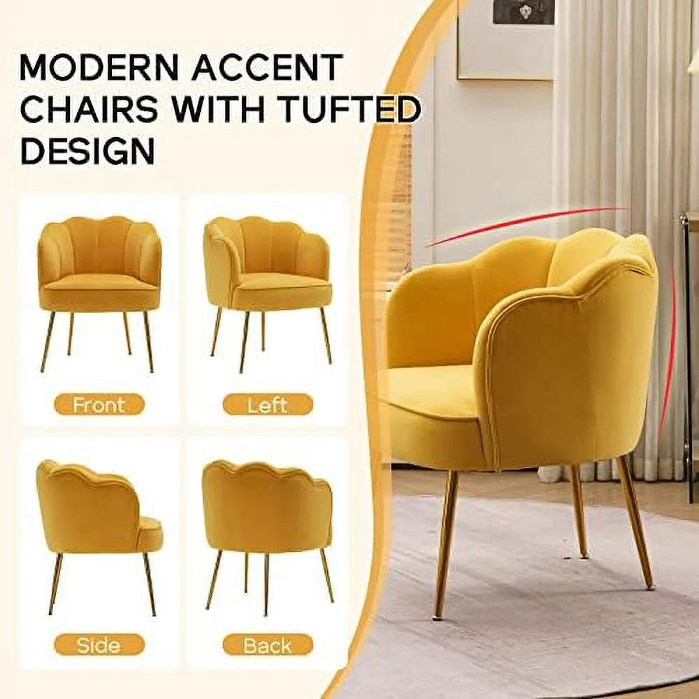 Velvet Accent Barrel Chairs with Golden Metal Legs R940837