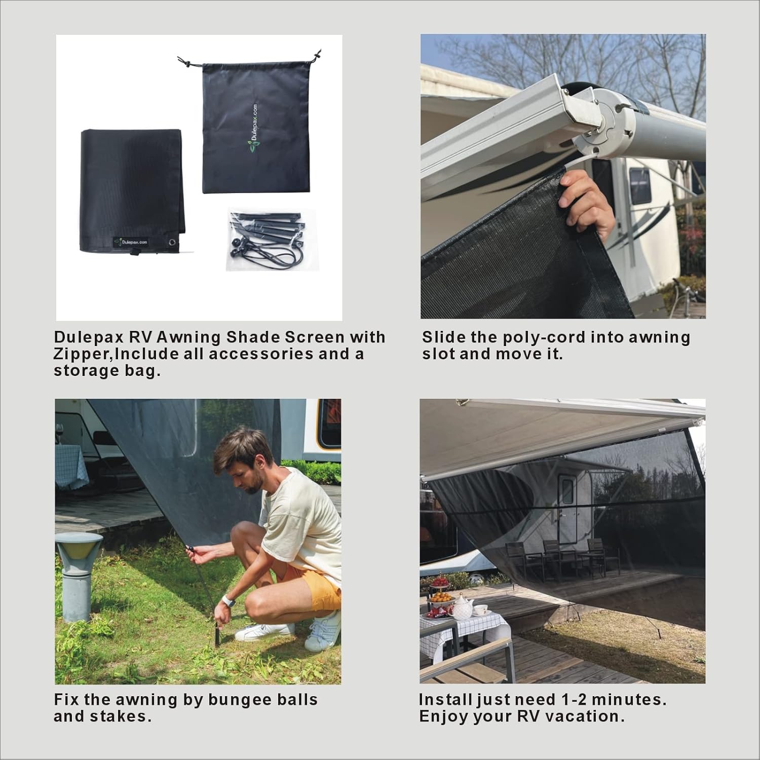 RV Awning Shade Screen with Zipper 8'X18'3'' Universal Sun Shade Screen with Complete Kits I483642