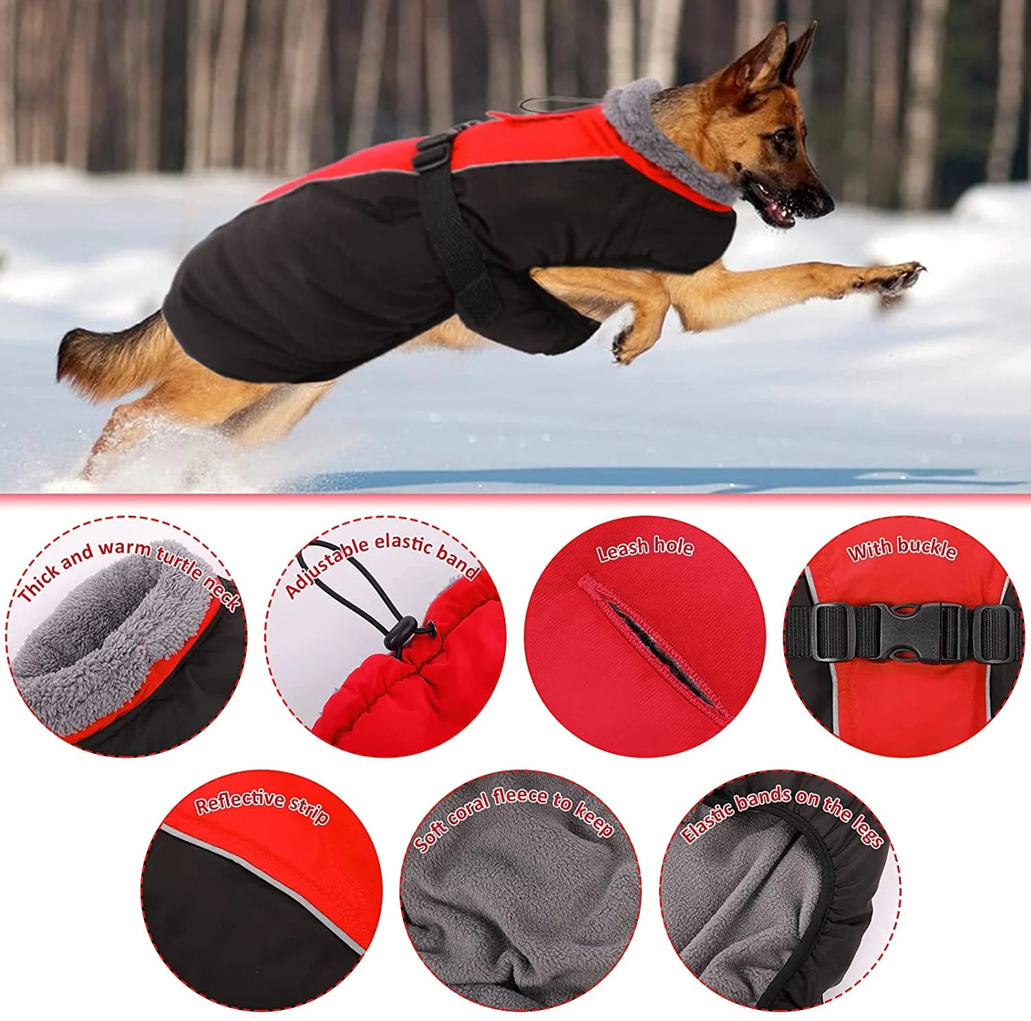 Reflective Adjustable Dog Winter Coat with Fleece F530700