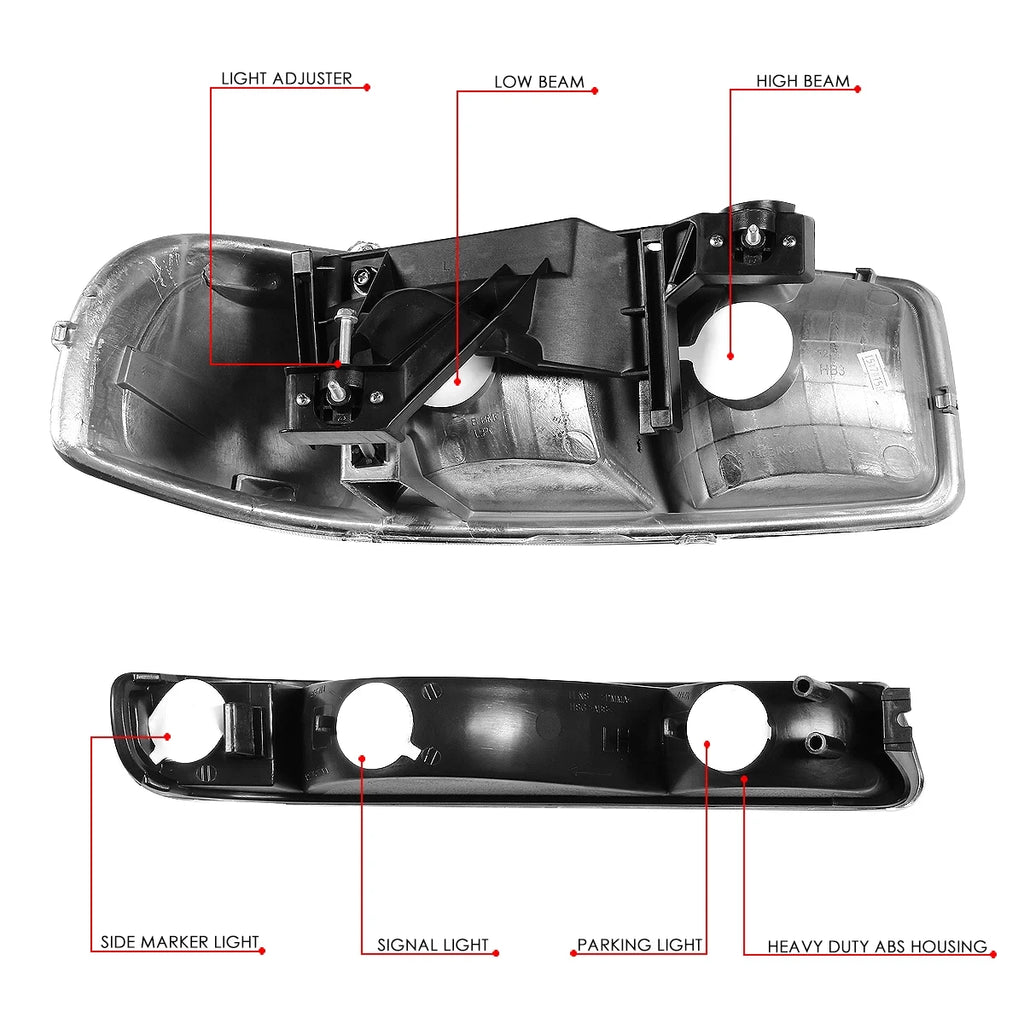 Black Housing Headlight and Clear Corner Bumper Light N845