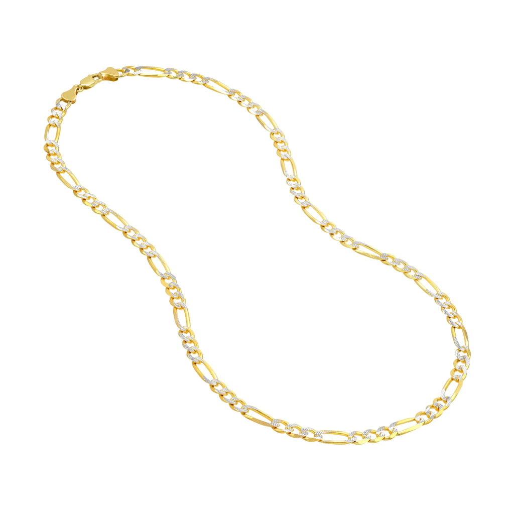 14K Two-Tone Gold 30" Pave Figaro Chain Necklace A1745