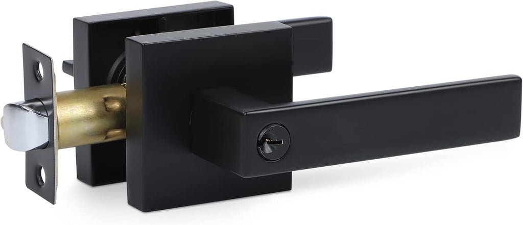 6 Pack Heavy Duty Entry Lever Door Handle and Single Cylinder Deadbolt Lock Set, Matte Black X7019