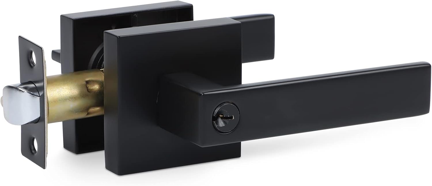 6 Pack Heavy Duty Entry Lever Door Handle and Single Cylinder Deadbolt Lock Set, Matte Black X7019