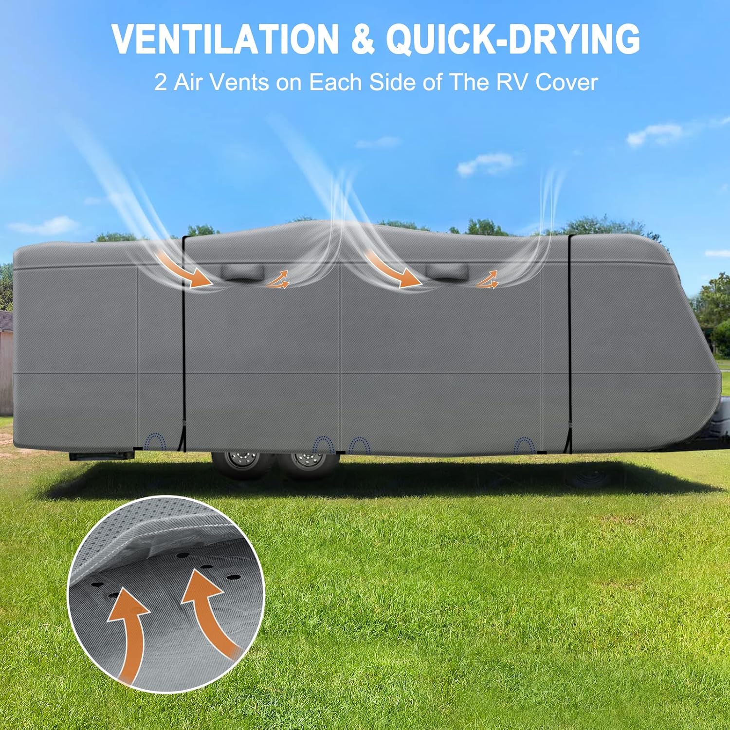 Heavy Duty 6 Layers Travel Trailer RV Cover Anti-UV Camper Cover for 24'1" - 26' Motorhome Breathable Rip-Stop with 2Pcs Extra Straps & Gutter Spout Covers J95514