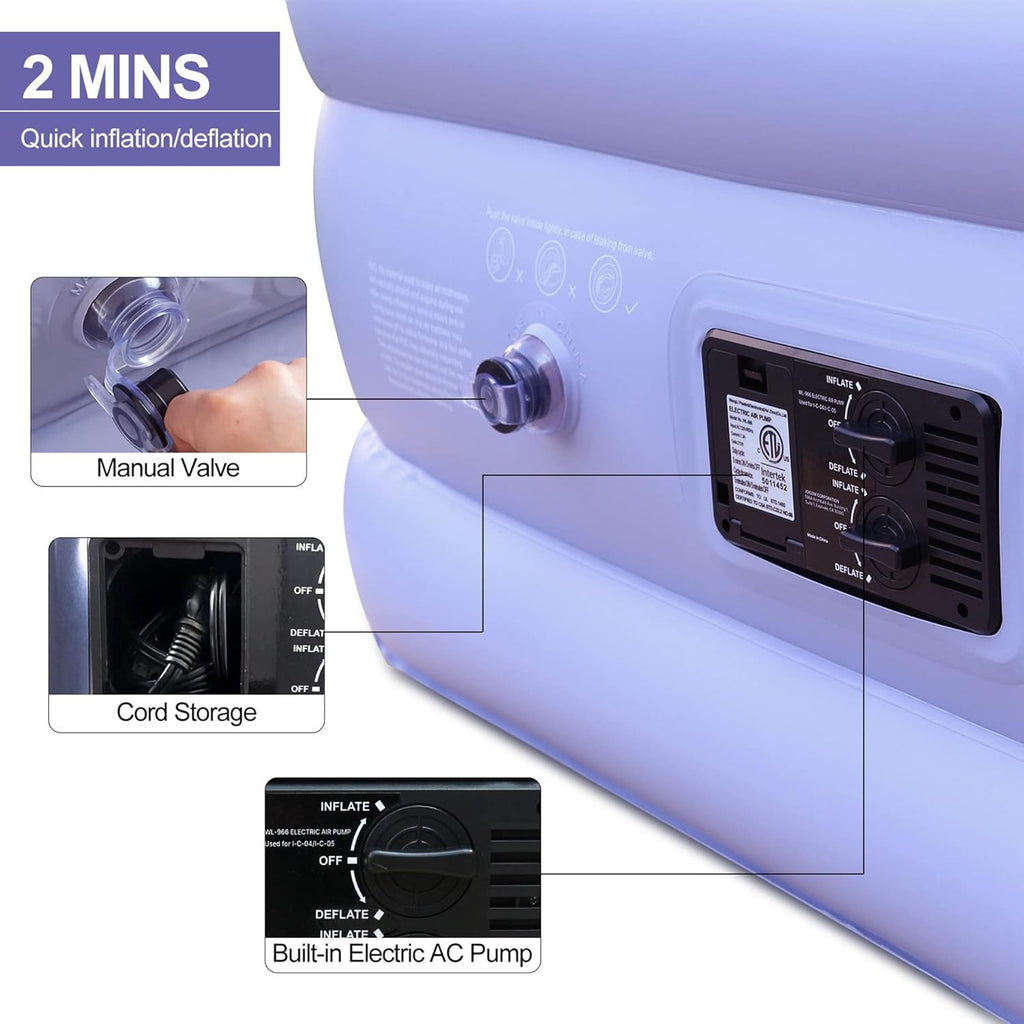 Light Blue White Velvet Flocked Twin Air Mattress with Built in Pump B16281