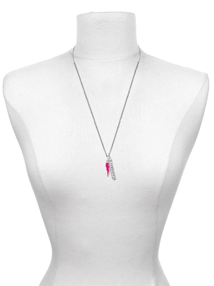 Hot Pink Lightning Bolt Bar Charm Necklace, 23" A477857