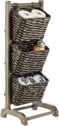 White/Gray Wash 3 Tier Wood Storage Basket Stand U6077