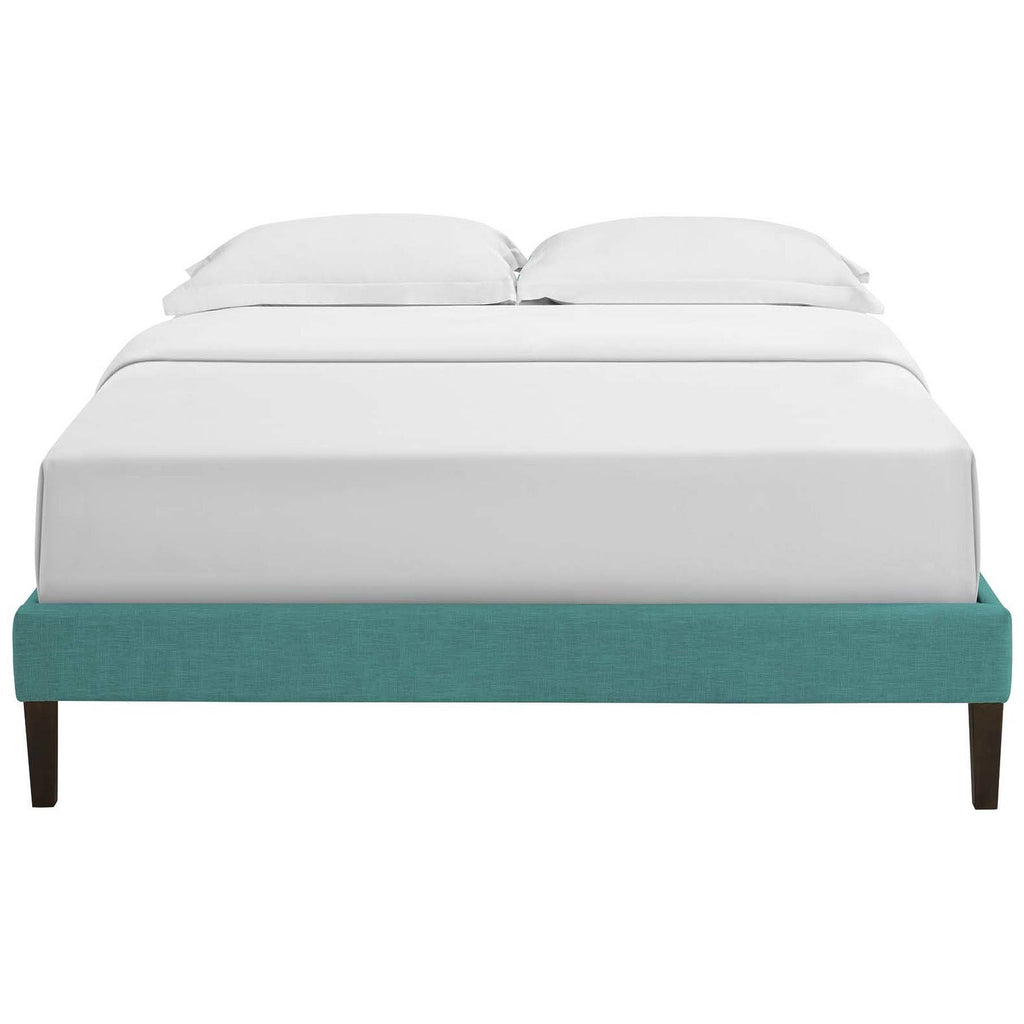 Teal Queen Fabric Bed Frame with Squared Tapered Legs U58800