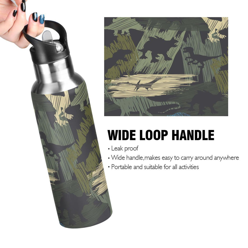 Camouflage Dinosaur Stainless Steel Water Bottle with Straw Lid, 20 OZ I726