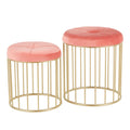 Gold Metal Pink Velvet Nesting Ottoman Set G4828