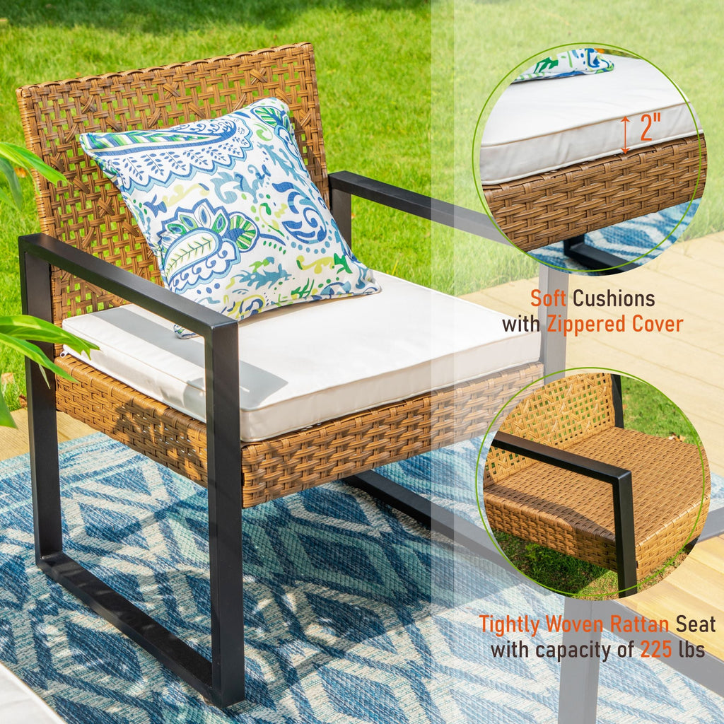 Beige 4 Piece Wicker Outdoor Conversation Set O9577