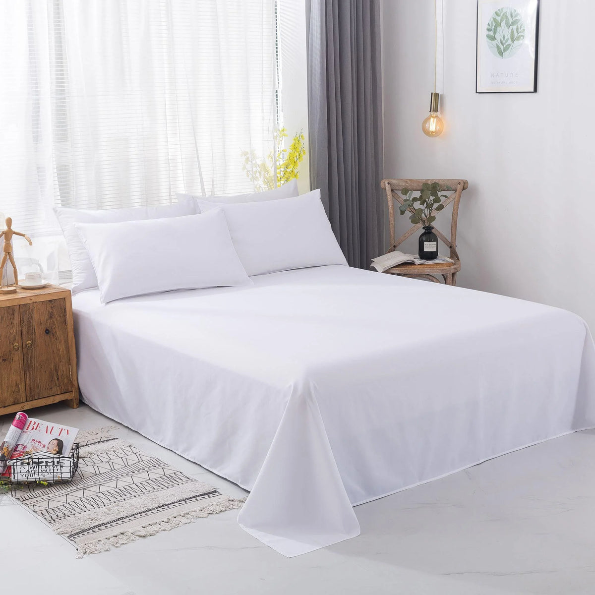 8 Pack Twin White Flat Sheets with Color Hems S27668