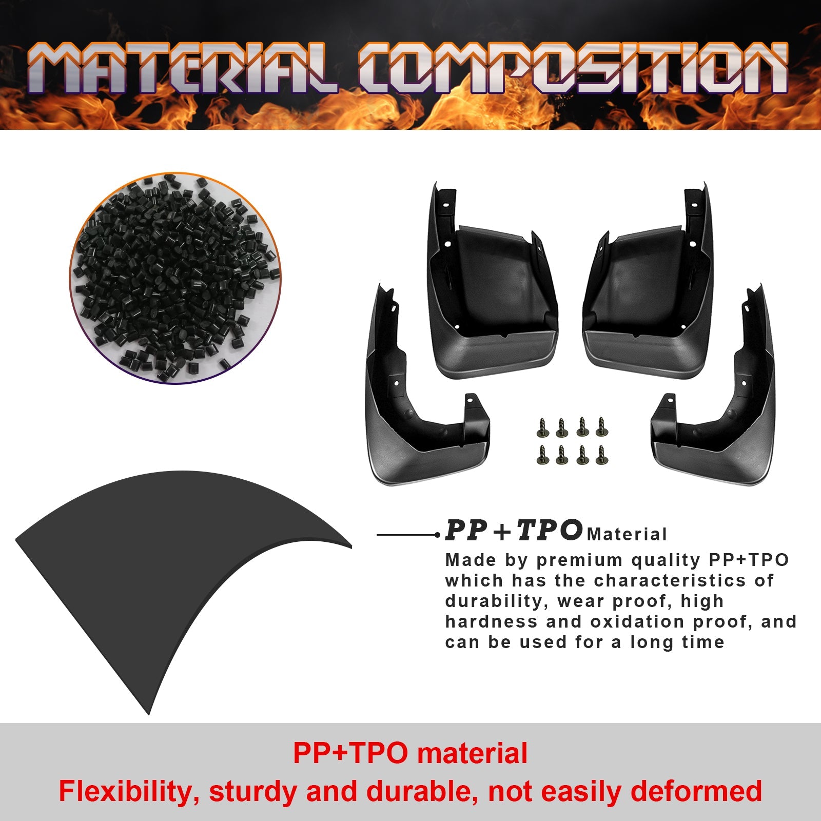 4PCS Front & Rear Mud Flap Splash Guards Fender Flare Mudguard Dirt Slush Trap Protector w/Hardware Accessories Full Set Q412517