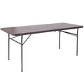 Brown Wood Grain Plastic Folding Table with Carrying Handle F3100