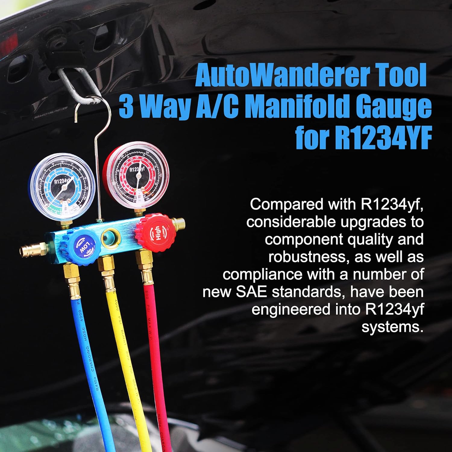 3 Way AC Manifold Gauge Set with 5FT Hose, 2 Adjustable Coupler, Valve Core Remover Spanner Pack of 2 M26461
