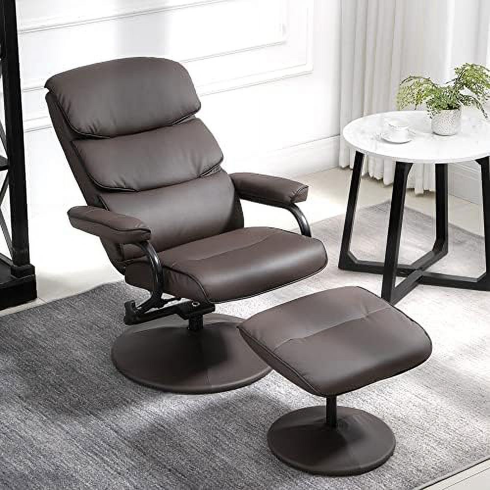 Brown PU Leather Swivel Recliner Chair with Ottoman G41339