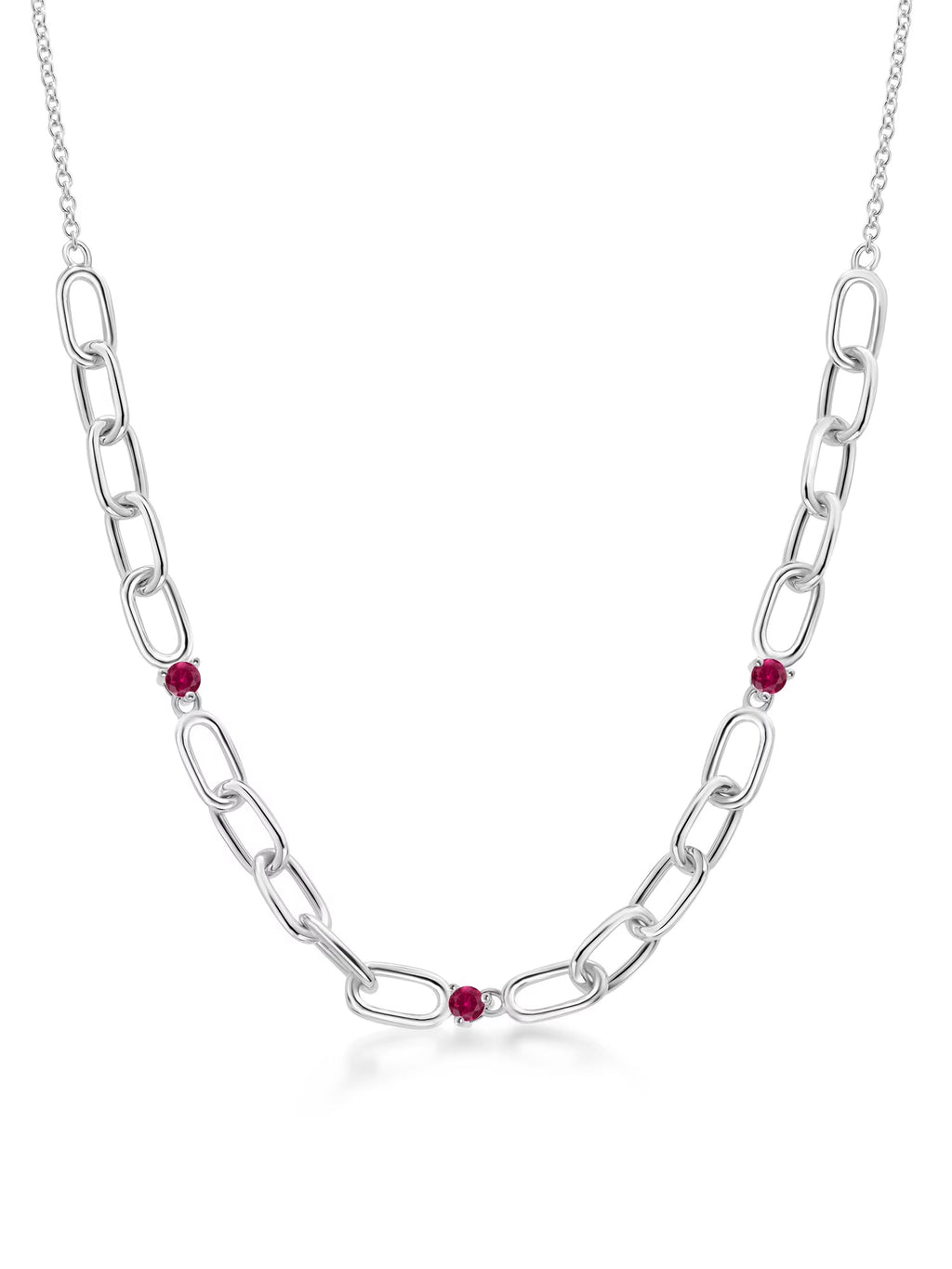 0.18 Ct Round Red Created Ruby 925 Sterling Silver Link Paperclip Chain Necklace J9299