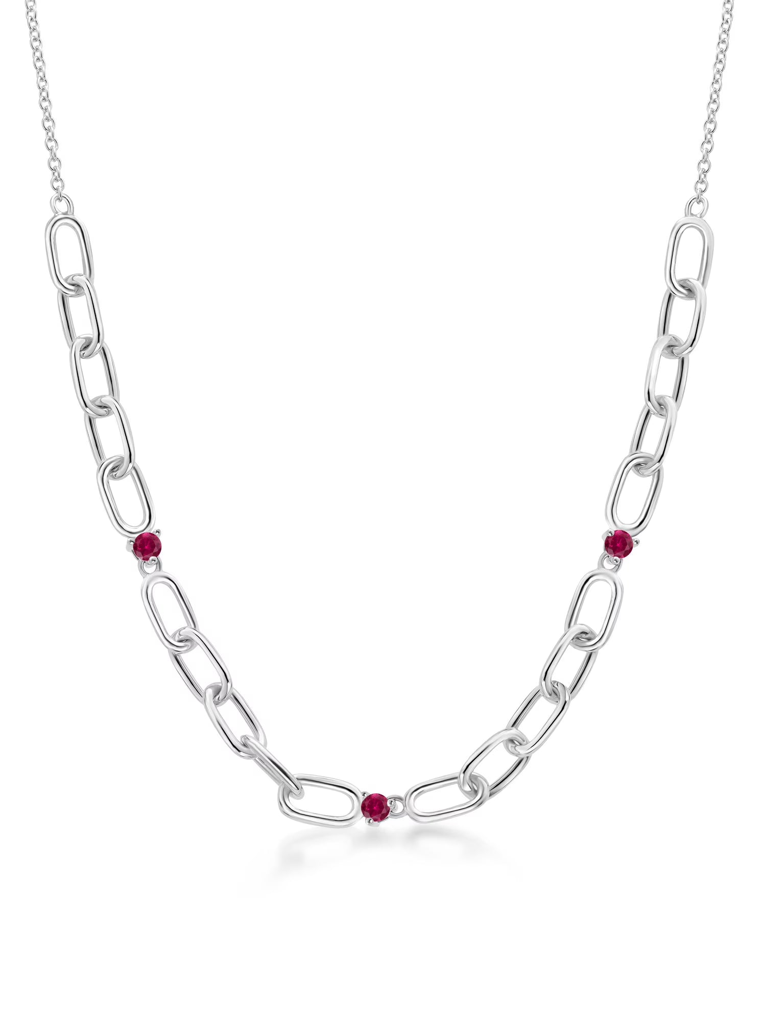0.18 Ct Round Red Created Ruby 925 Sterling Silver Link Paperclip Chain Necklace J9299