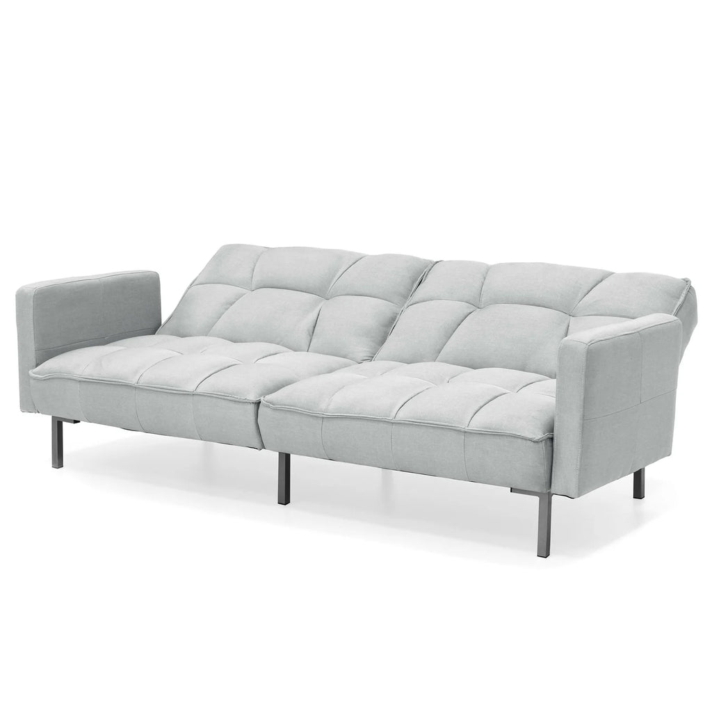 Gray Linen Convertible Futon with 2 Pillows Z403817