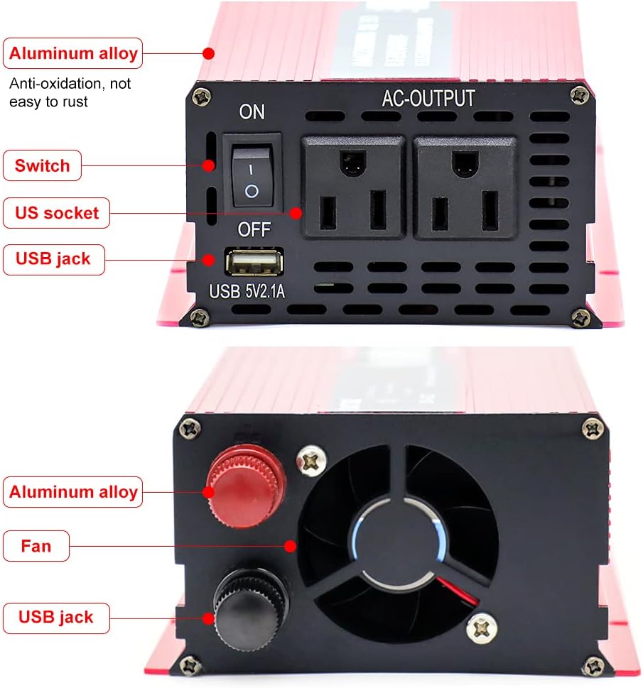 1000W Pure Sine Wave Power Inverter 12V 110V DC to AC Car Inverter with LED Display R311248