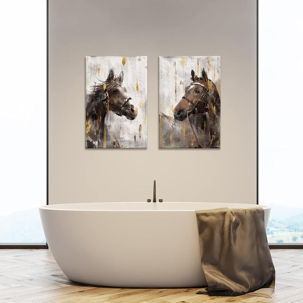 Rustic Canvas Wall Art Horse Painting Framed 16x24x2 Pieces B55394