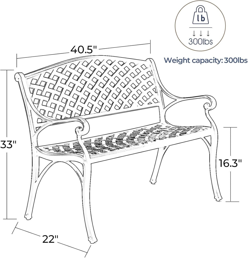 Black Cast Aluminum 2-Person Patio Bench M569