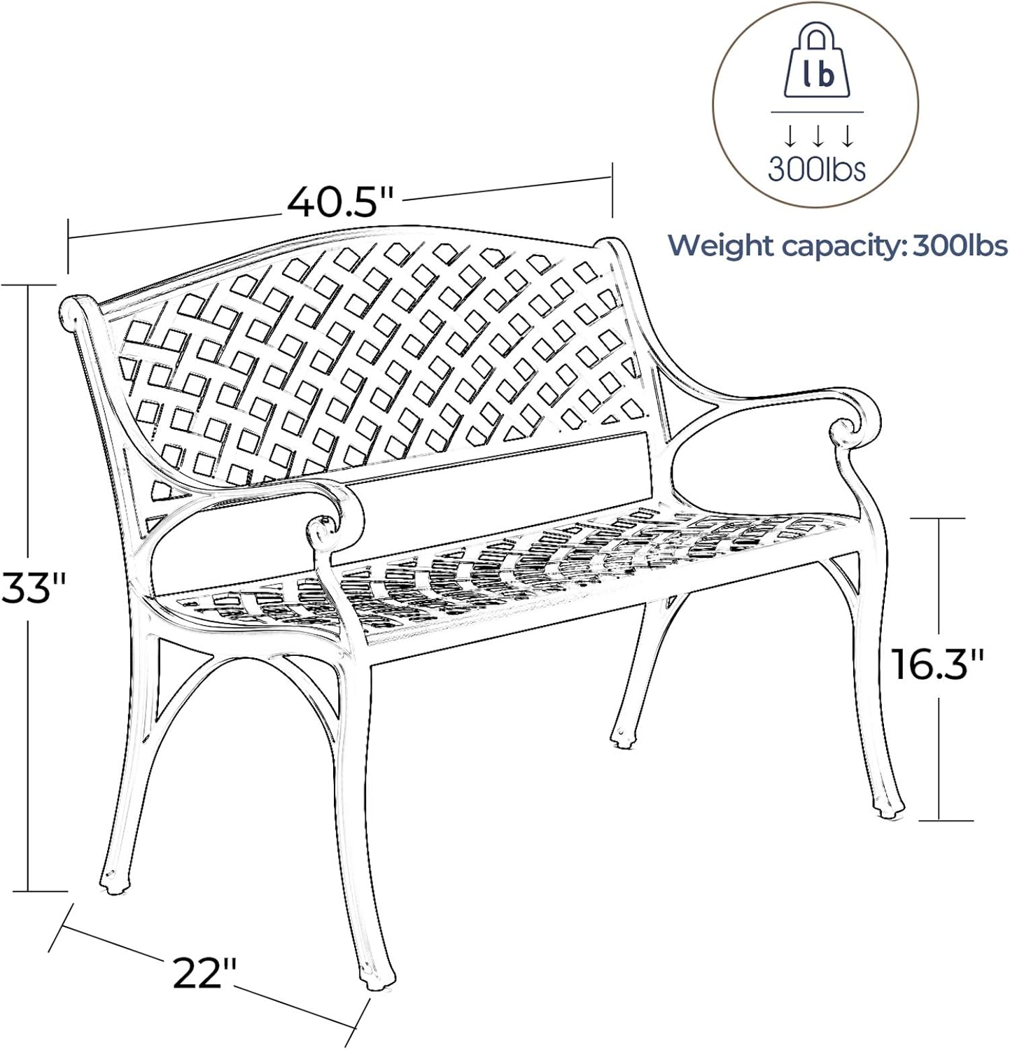 Black Cast Aluminum 2-Person Patio Bench M569