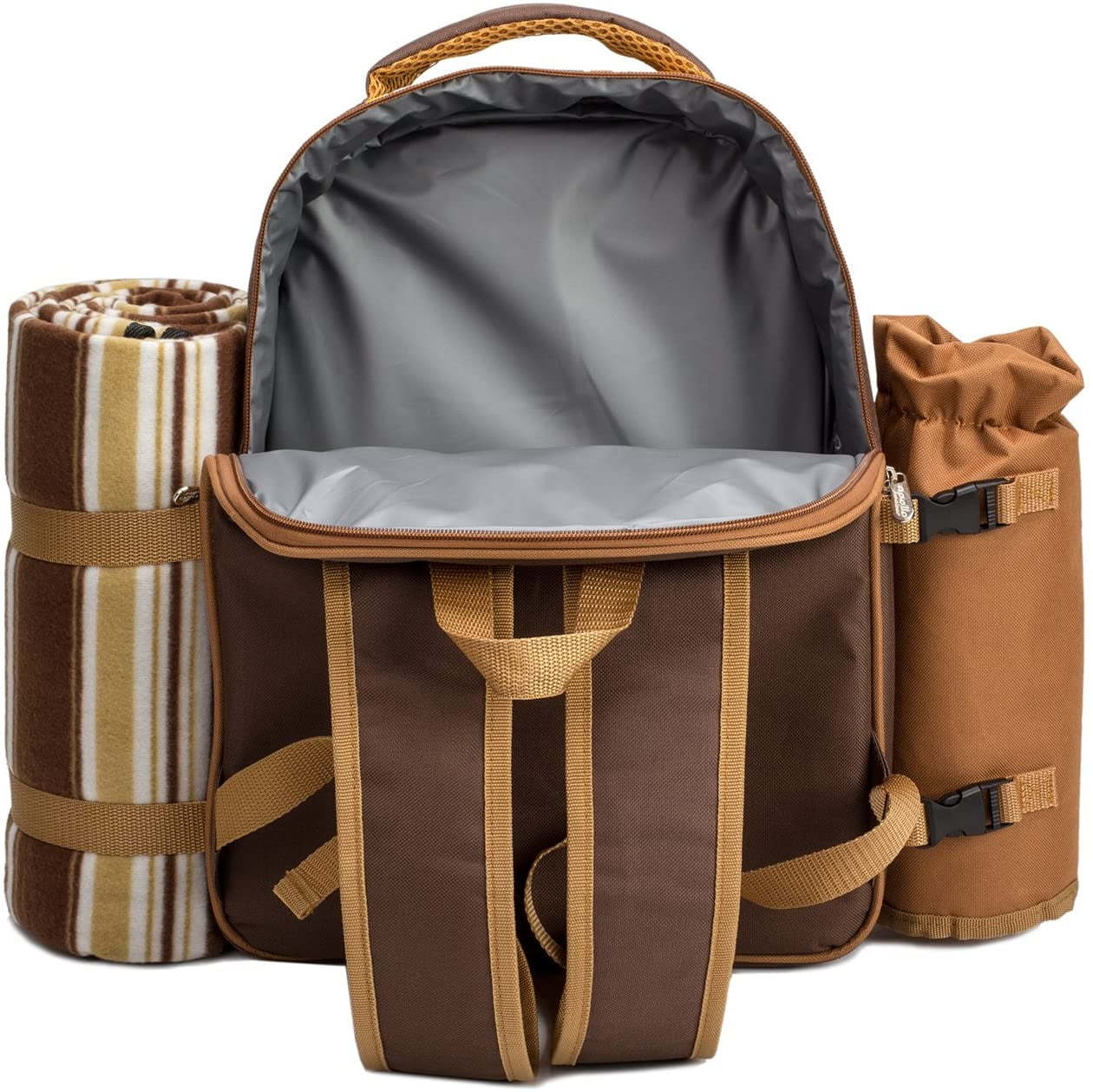 Picnic Backpack for 2 Person with Cooler Compartment, Fleece Blanket, Plates and Cutlery K432927