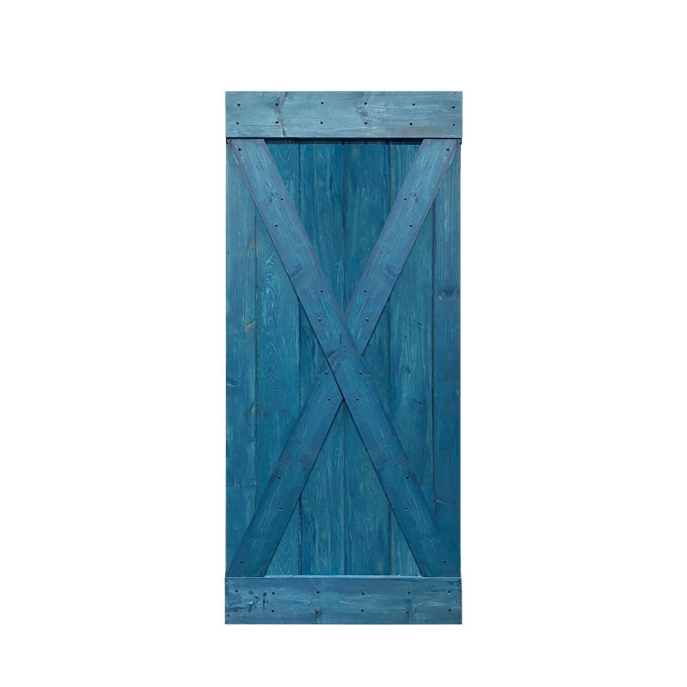 Solid Ocean Blue Stained Pine Wood Interior Sliding Barn Door Slab E409141