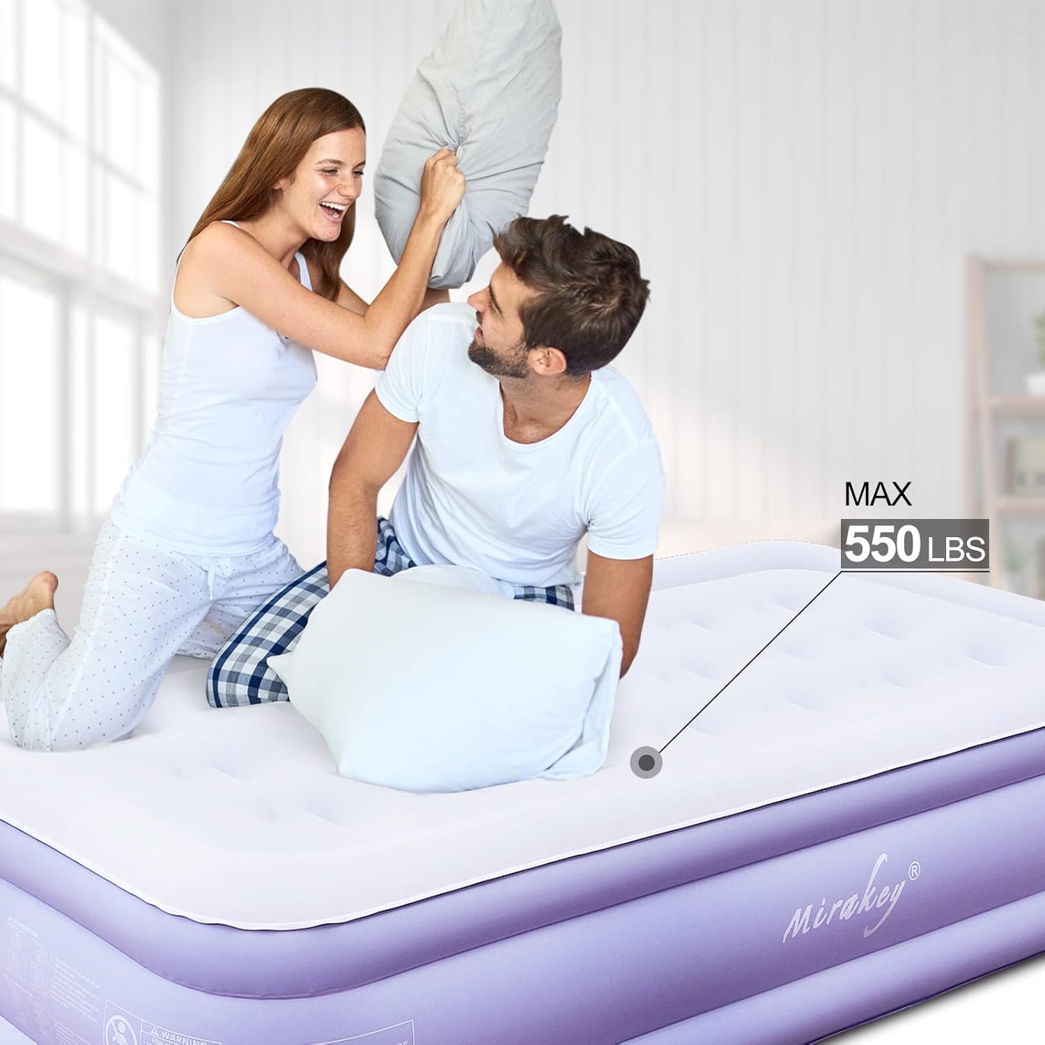 Light Blue White Velvet Flocked Twin Air Mattress with Built in Pump B16281
