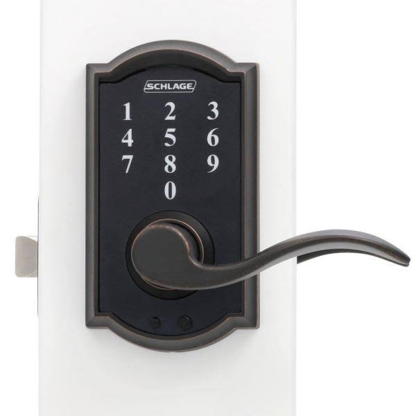 Aged Bronze Touch Entry Door Lever Set with Accent M676413