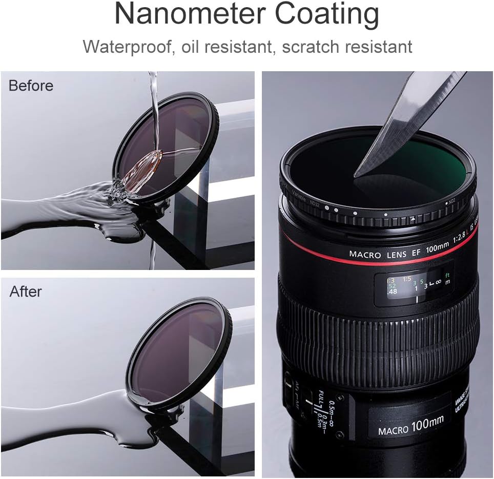 55mm Variable ND Filter ND2-ND32 Camera Lens Filter, 28 Multi-Layer Coatings, Pack of 2 D1882