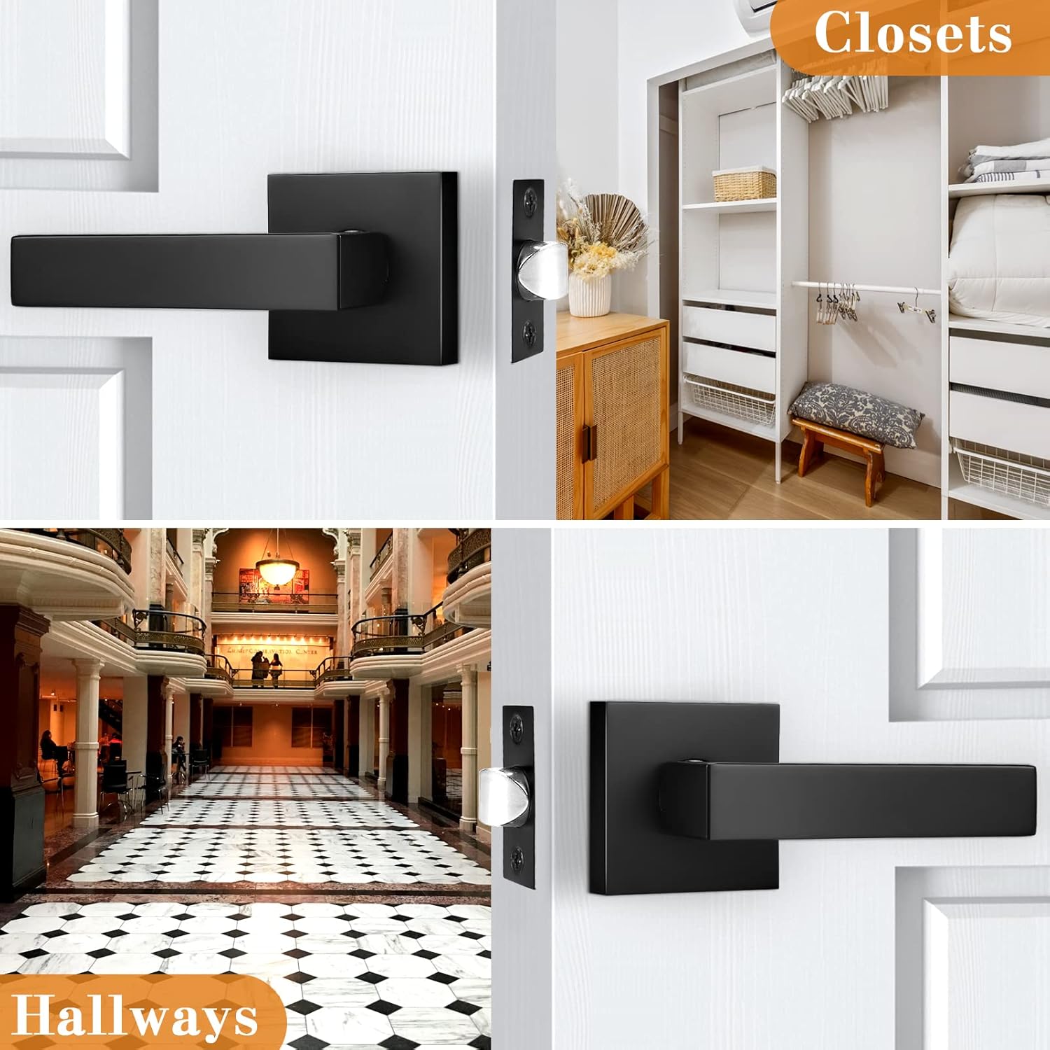 Matte Black Square Passage Door Levers Pack of 2 Z83533