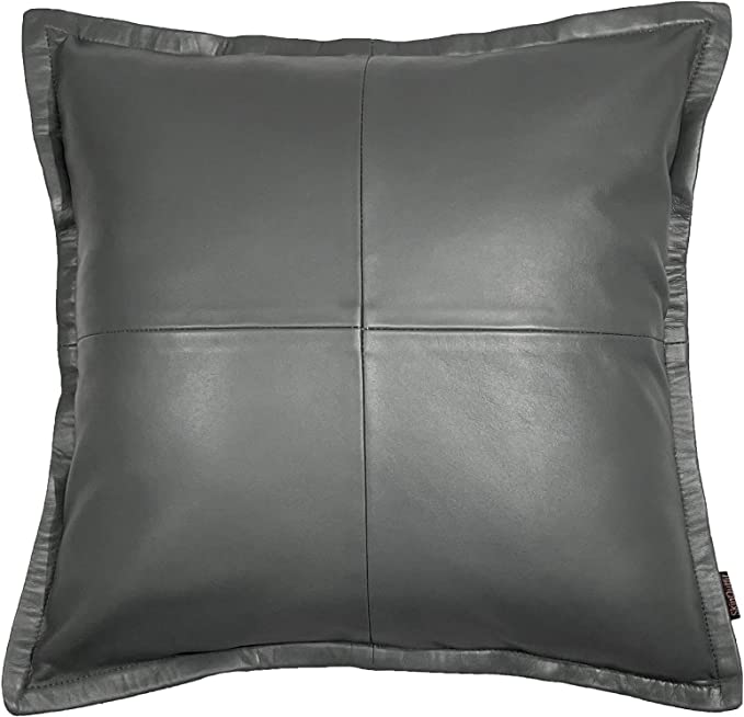 Genuine Leather Pillow Cover Gray Set of 2 14x14 inch J66681