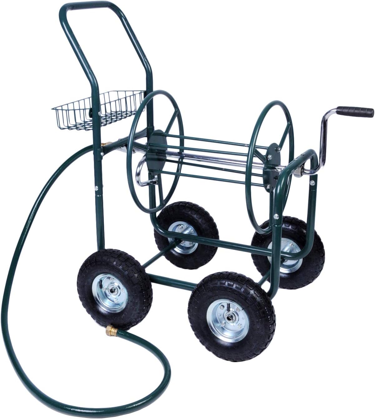 4 Wheel Garden Hose Reel Cart with Storage Basket G15026