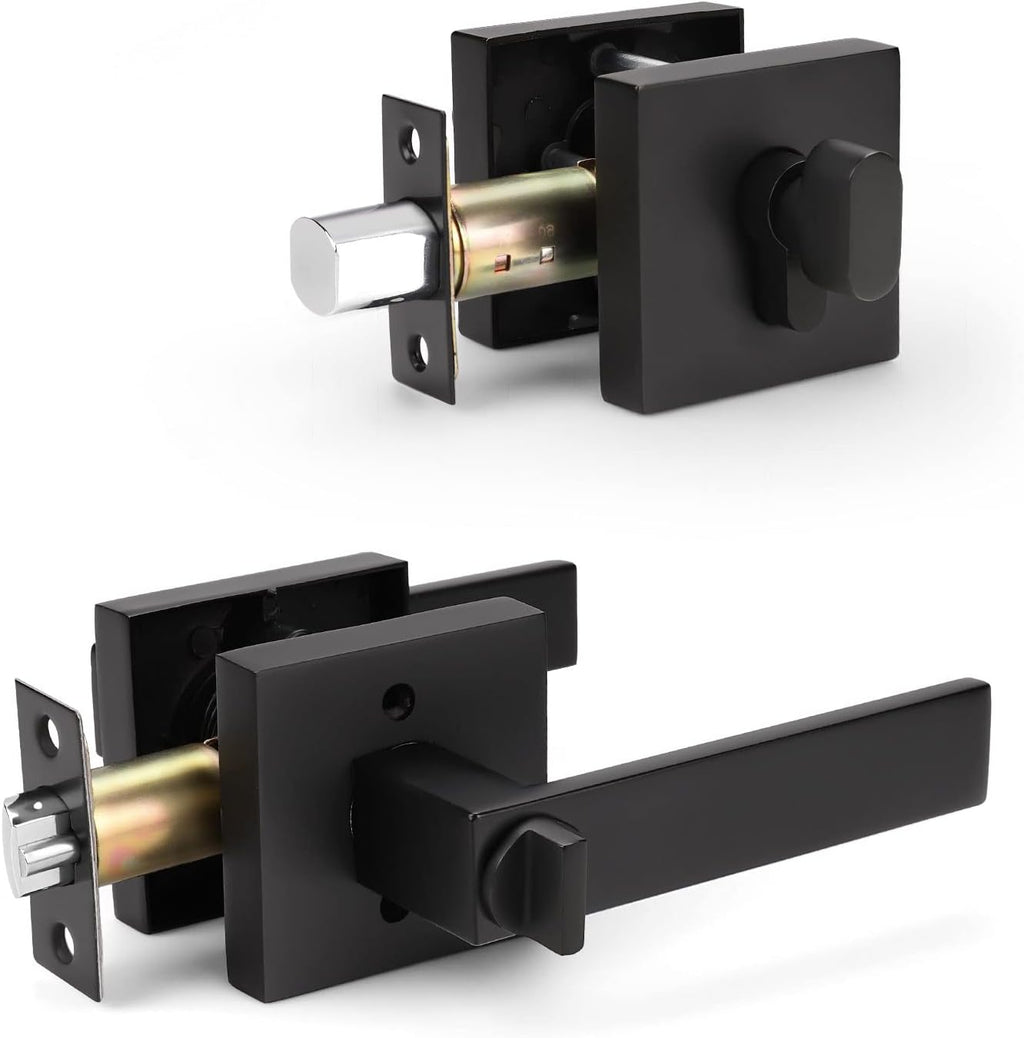 3 Pack Keyed Alike Heavy Duty Entrance Lever Door Handle with Single Keyed Square Deadbolt Set E50363