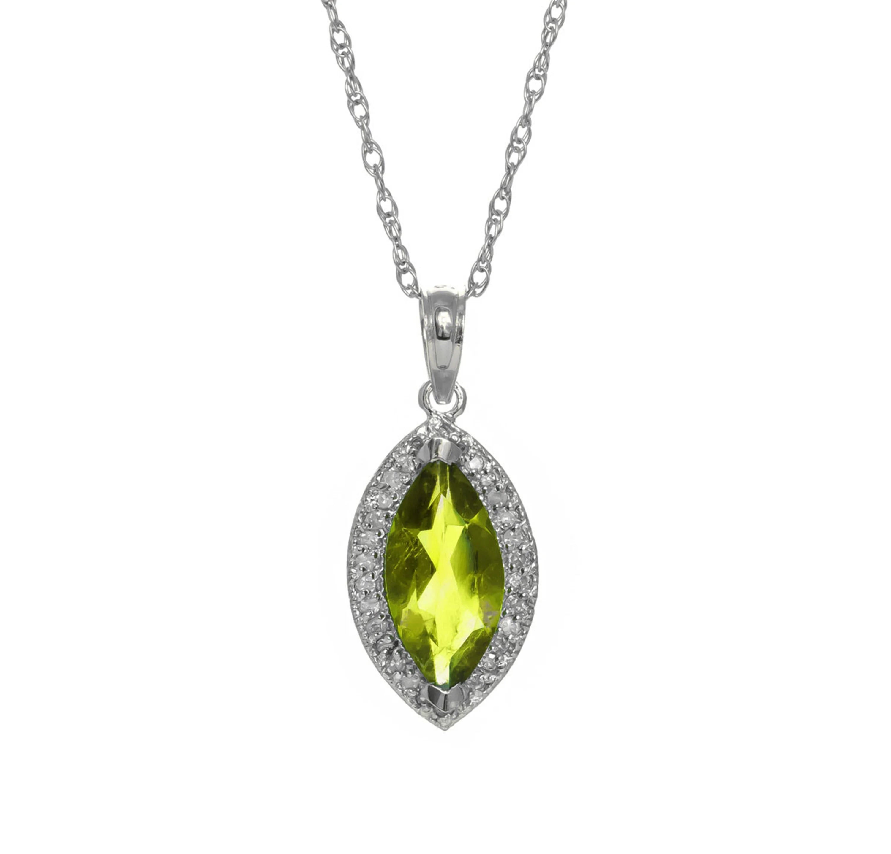 14k White Gold Diamond & Peridot Pendant Necklace F115
