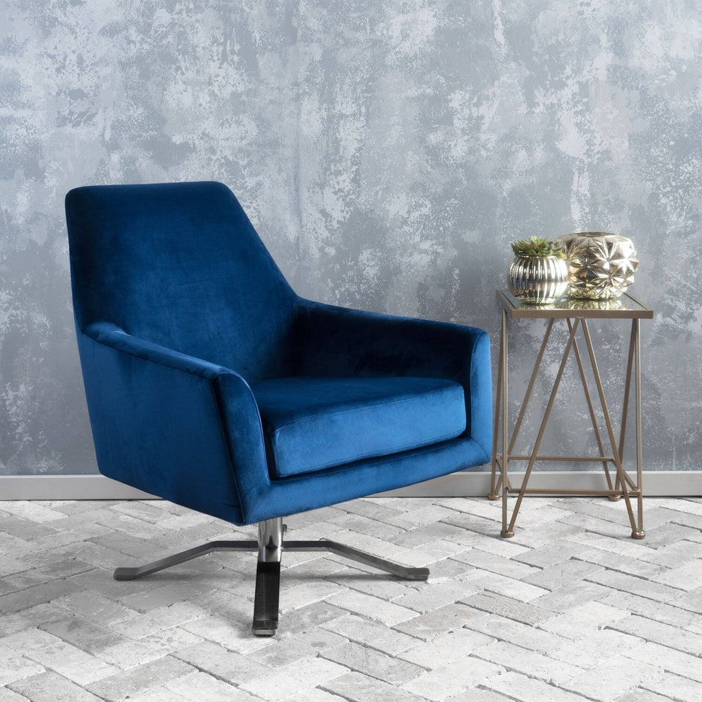 Navy Blue and Silver Vintage Swivel Club Chair K89159