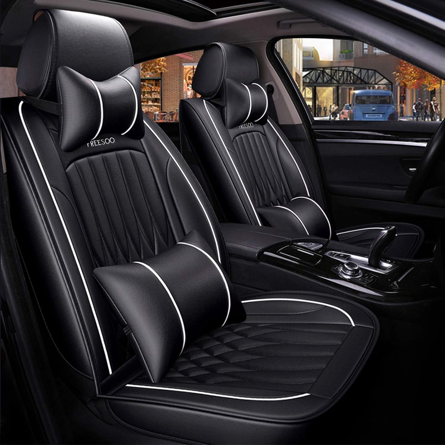 Khaki Black 2PCS Leather Car Seat Cover Y16569
