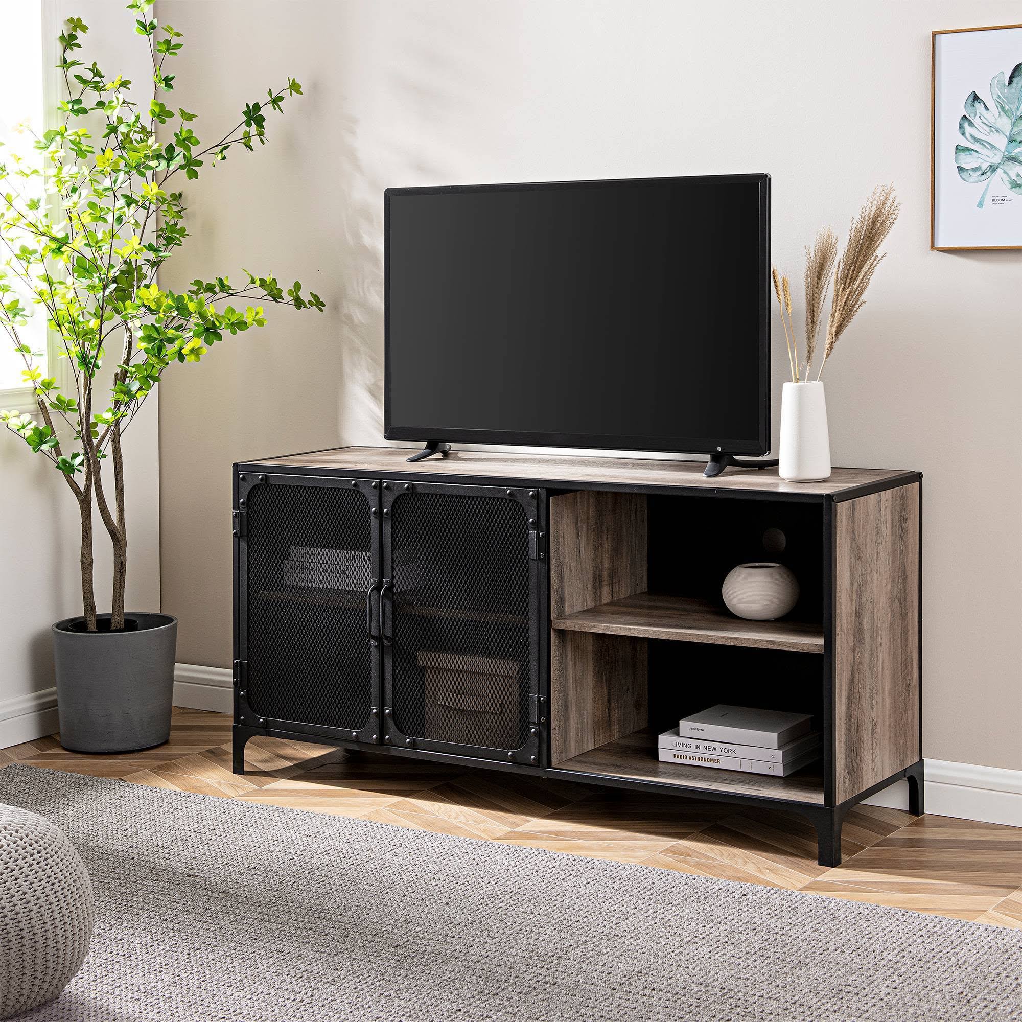 Gray Wash Metal Mesh TV Stand F5122