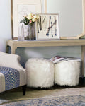 Ivory Faux Fur Ottoman R661278