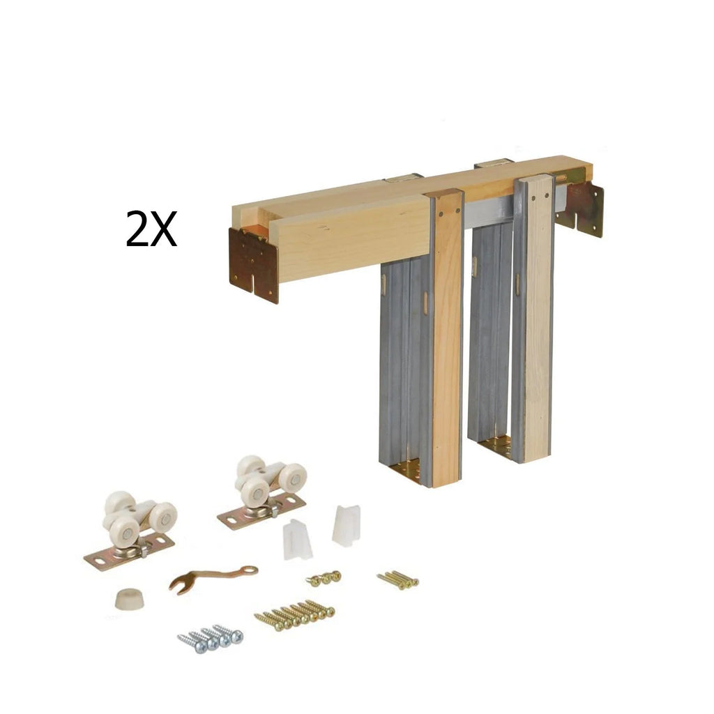 Matte White MDF Sliding French Double Pocket Doors with Kit Rail Hardware S812