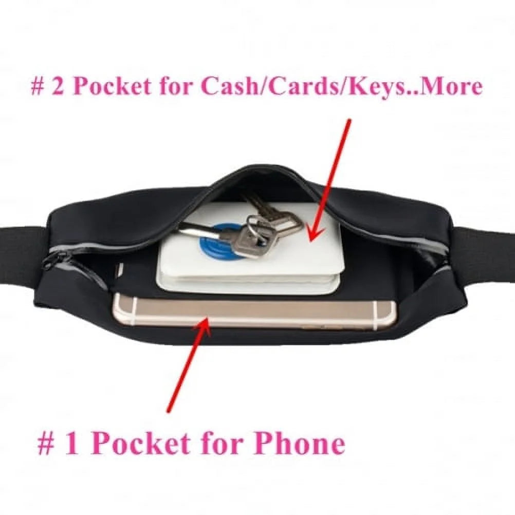 Black Sports Running Waist Bag Belt Case with Retractable Headset Hands-free with Mic L380000