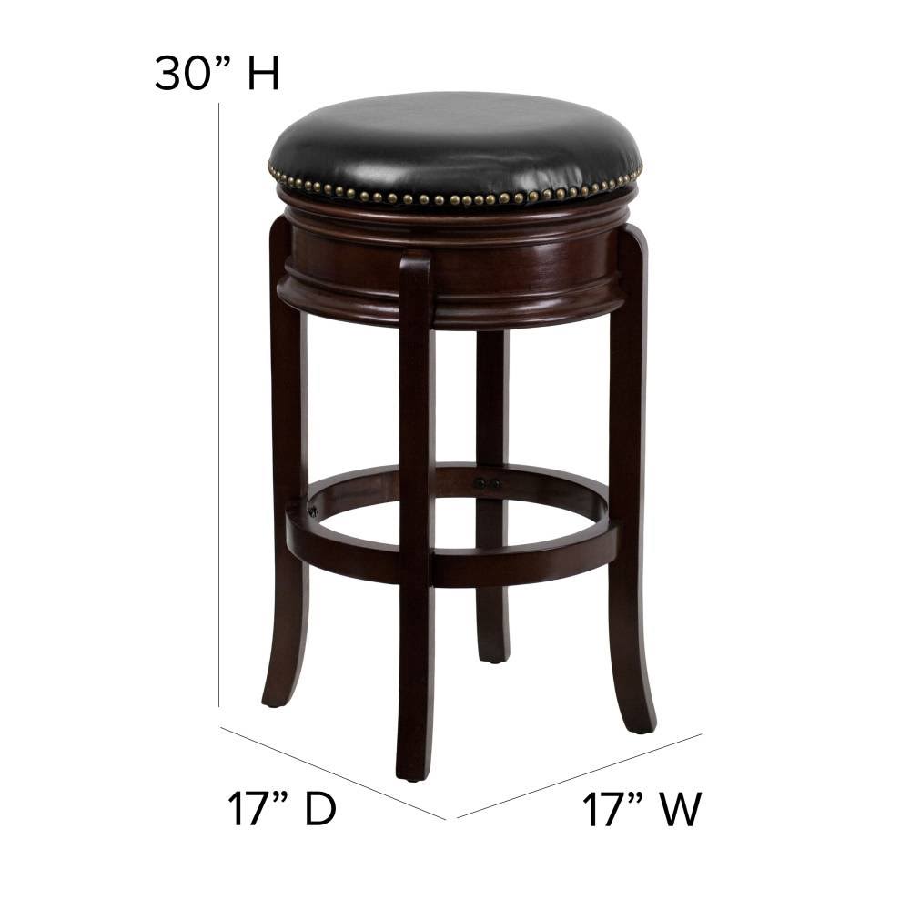 Light Cherry Wood Barstool with Black Leather Swivel Seat U6294