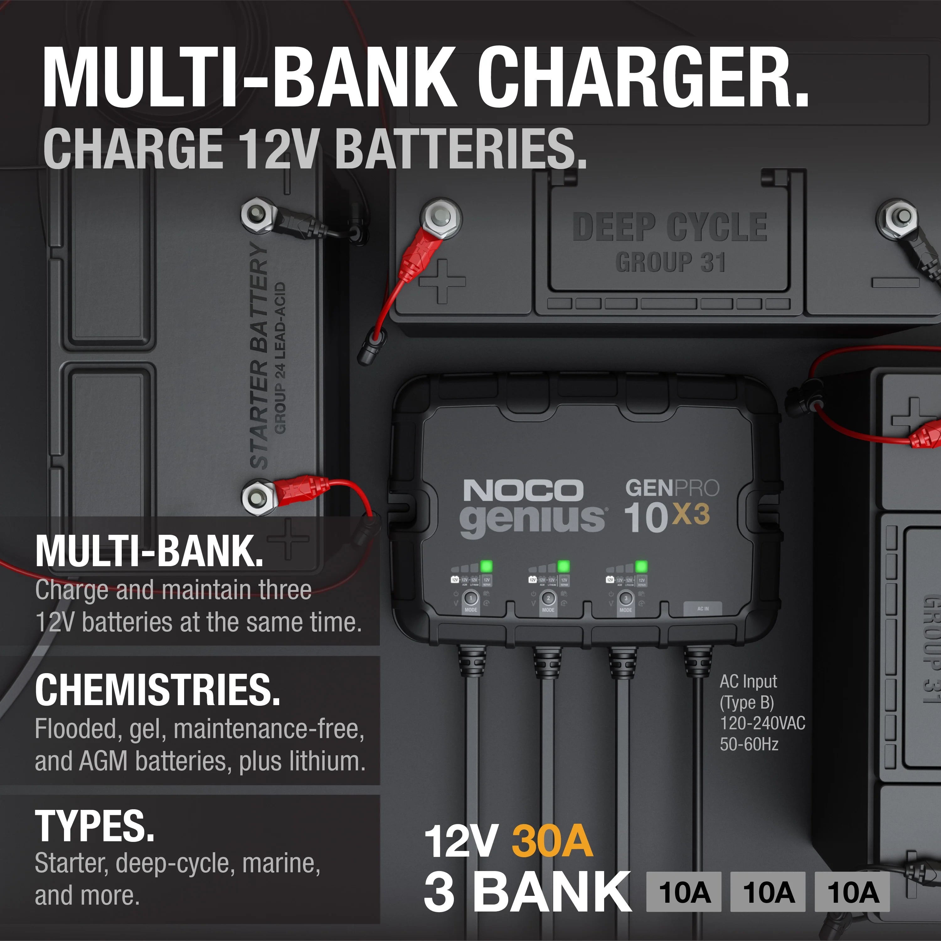 3-Bank 30A 12V Onboard Battery Charger O787
