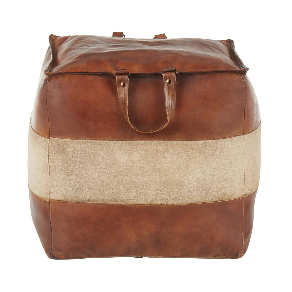 Espresso Leather Tan Canvas Pouf C56266
