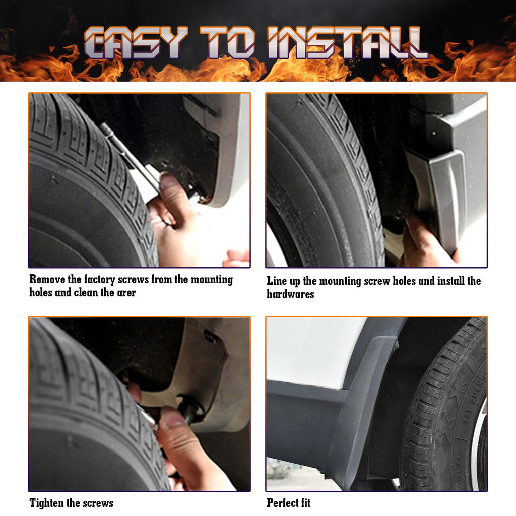 4PCS Front & Rear Mud Flap Splash Guards Fender Flare Mudguard Dirt Slush Trap Protector w/Hardware Accessories Full Set Q412517