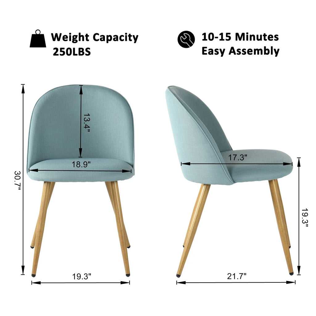 Fabric Upholstered Dining Chairs Set of 2 with Backrest Metal Legs, Power Blue X67185