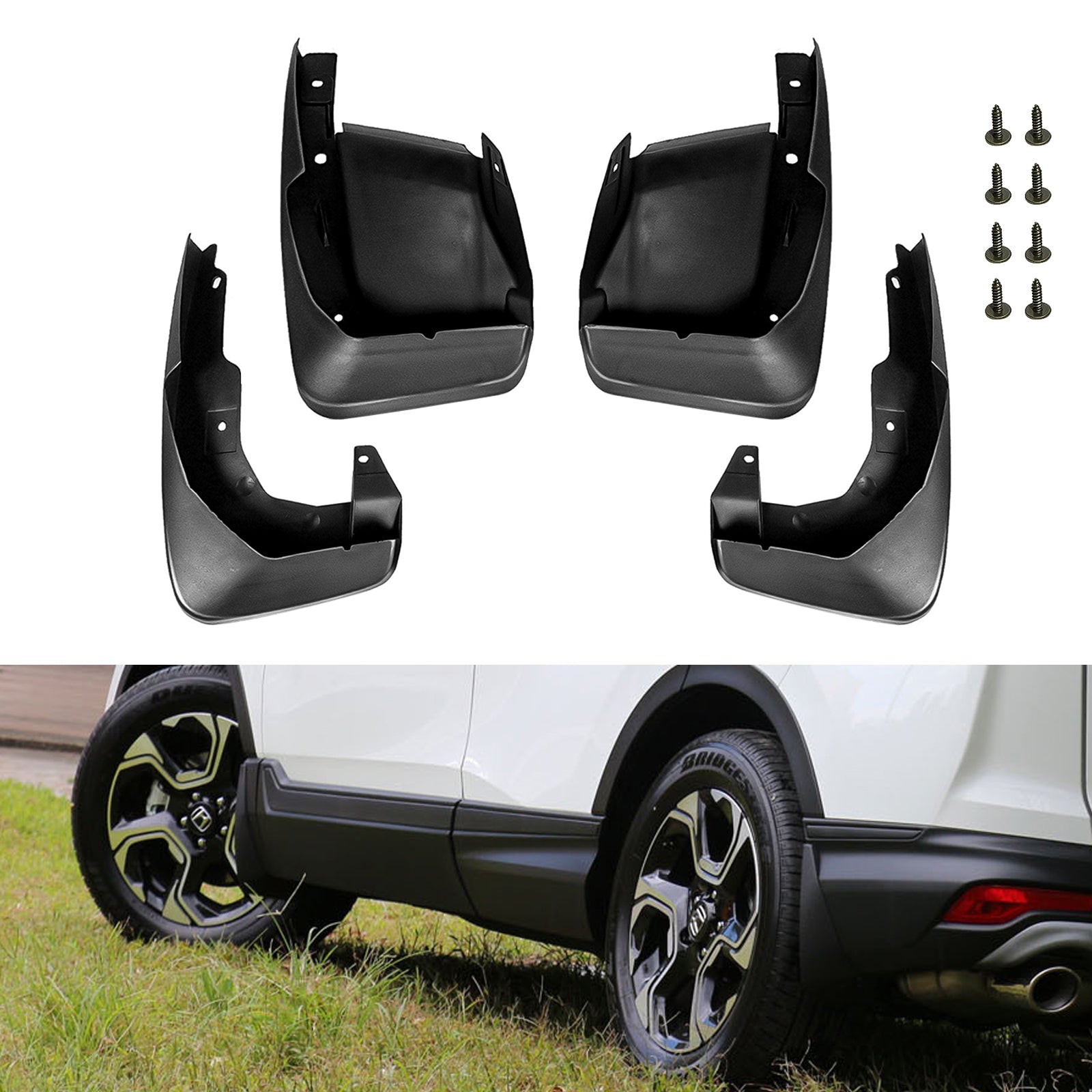 4PCS Front & Rear Mud Flap Splash Guards Fender Flare Mudguard Dirt Slush Trap Protector w/Hardware Accessories Full Set Q412517